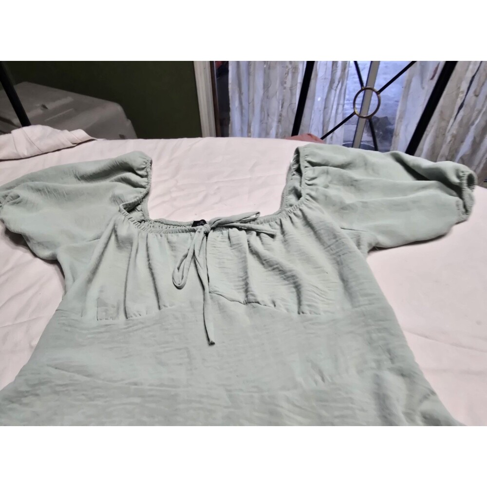 DRESS Streetwear Society L.  Dress Casual Short Puff Sleeve Mint Green - Picture 5 of 16